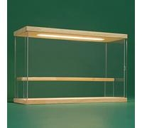 Nonemey Vitrina Expositora Transparente con Luz Led,2/3/4/5/6 Niveles Cajas de Metacrilato de Almacenaje,Antipolvo Caja Organizadora,Vitrina Acrílica para Colecciones (Madera, 2Tier-30*11.5*20 cm)