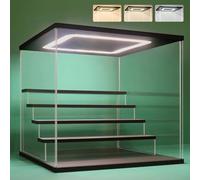 Nonemey Vitrina Expositora Transparente con Luz Led,2/3/4/5/6 Niveles Cajas de Metacrilato de Almacenaje,Antipolvo Caja Organizadora,Vitrina Acrílica para Colecciones (Negro, 5Tier-31.5*31*30 cm)