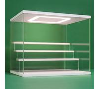 Nonemey Vitrina Expositora Transparente con Luz Led,2/3/4/5/6 Niveles Cajas de Metacrilato de Almacenaje,Antipolvo Caja Organizadora,Vitrina Acrílica para Colecciones (Blanco, 4Tier-31.5*24.5*26.5 cm)