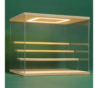 Nonemey Vitrina Expositora Transparente con Luz Led,2/3/4/5/6 Niveles Cajas de Metacrilato de Almacenaje,Antipolvo Caja Organizadora,Vitrina Acrílica para Colecciones (Madera, 4Tier-31.5*24.5*26.5 cm)