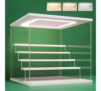 Nonemey Vitrina Expositora Transparente con Luz Led,2/3/4/5/6 Niveles Cajas de Metacrilato de Almacenaje,Antipolvo Caja Organizadora,Vitrina Acrílica para Colecciones (Blanco, 5Tier-31.5*31*30 cm)