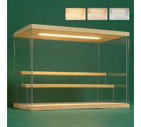 Nonemey Vitrina Expositora Transparente con Luz Led,2/3/4/5/6 Niveles Cajas de Metacrilato de Almacenaje,Antipolvo Caja Organizadora,Vitrina Acrílica para Colecciones (Madera, 3Tier-31.5*18*23 cm)