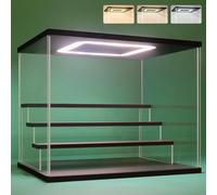 Nonemey Vitrina Expositora Transparente con Luz Led,2/3/4/5/6 Niveles Cajas de Metacrilato de Almacenaje,Antipolvo Caja Organizadora,Vitrina Acrílica para Colecciones (Negro, 4Tier-31.5*24.5*26.5 cm)