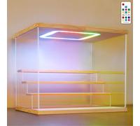 Nonemey Vitrina Expositora Transparente con Luz Led de Colores,3/4/5/6 Niveles Cajas de Metacrilato,Antipolvo Caja Organizadora,Vitrina Acrílica para Colecciones (Madera, 4Tier-31.5*24.5*26.5 cm)