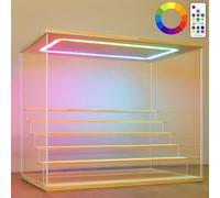 Nonemey Vitrina Expositora Transparente con Luz Led de Colores,3/4/5/6 Niveles Cajas de Metacrilato,Antipolvo Caja Organizadora,Vitrina Acrílica para Colecciones (Madera, 6Tier-49*30*40 cm)