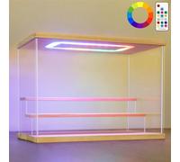 Nonemey Vitrina Expositora Transparente con Luz Led de Colores,3/4/5/6 Niveles Cajas de Metacrilato,Antipolvo Caja Organizadora,Vitrina Acrílica para Colecciones (Madera, 3Tier-31.5*18*23 cm)