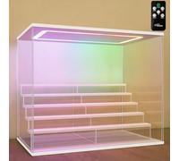 Nonemey Vitrina Expositora Transparente con Luz Led de Colores,3/4/5/6 Niveles Cajas de Metacrilato,Antipolvo Caja Organizadora,Vitrina Acrílica para Colecciones (Blanco, 6Tier-49*30*40 cm)