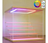 Nonemey Vitrina Expositora Transparente con Luz Led de Colores,3/4/5/6 Niveles Cajas de Metacrilato,Antipolvo Caja Organizadora,Vitrina Acrílica para Colecciones (Madera, 5Tier-31.5*31*30 cm)