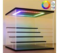 Nonemey Vitrina Expositora Transparente con Luz Led de Colores,3/4/5/6 Niveles Cajas de Metacrilato,Antipolvo Caja Organizadora,Vitrina Acrílica para Colecciones (Negro, 5Tier-31.5*31*30 cm)