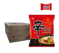 Nong Shim Shin Ramyun - Sopa de ramen de carne de vacuno coreana muy picante, preparación rápida, paquete de 20 unidades de 120 g, incluye chocolate Tony's como regalo, Trinovi