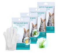 nongxiang [4 Paquetes/24 Toallitas] Toallitas-Guante para Cuidado de Mascotas - Toallitas Húmedas Desechables, Sin Perfume ni Fragancia - Higiene Diaria para Perros y Gatos