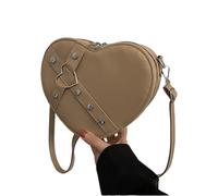 NONGYU Bolso bandolera para mujer, con forma de corazón, bolso bandolera de moda para el día a día, bolso bandolera con forma de corazón para niñas, Khaki, One Size