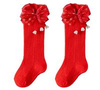 NONGYU Calcetines de pantorrilla para niñas pequeñas, con ribete de encaje suave, aspecto elegante, calcetines de pantorrilla con lazo para fiestas e instancias estacionales, calcetines de algodón