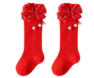 NONGYU Calcetines de pantorrilla para niñas pequeñas, con ribete de encaje suave, aspecto elegante, calcetines de pantorrilla con lazo para fiestas e instancias estacionales, calcetines de algodón