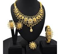 NONGYU Elegante juego de joyas para novia con collar de moda y aretes de clip en oro elegante accesorio de joyería