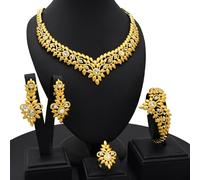 NONGYU Elegante juego de joyas para novia con collar de moda y aretes de clip en oro elegante accesorio de joyería