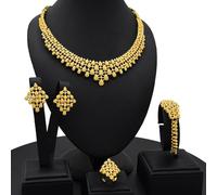 NONGYU Elegante juego de joyas para novia con collar de moda y aretes de clip en oro elegante accesorio de joyería