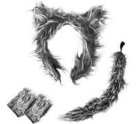 NONGYU Elegante y elegante juego de orejas y cola de lobo para disfraz de niños, disfraces divertidos de animales para Halloween y suministros de fiesta, decoración de juegos de rol