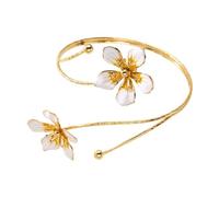 NONGYU Joyería elástica de brazo floral hecha con aleación fácil de usar para los amantes de la moda sostenible y un aspecto único estratificado de flores, One Size, como se describe