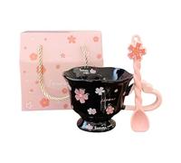 NonMiFyR 2 Tazas de Cerámica con Forma de Flor, Tazas para Beber, Tazas de Cacao, Cafeteras con Decoración de E Incluyen Cucharas para Disfrutar, Negro, tal como se describe