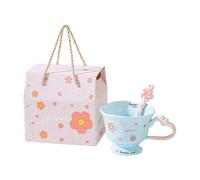 NonMiFyR 2 Tazas de Cerámica con Forma de Flor, Tazas para Beber, Tazas de Cacao, Cafeteras con Decoración de E Incluyen Cucharas para Disfrutar, Azul, tal como se describe