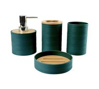 NonMiFyR 4 Piezas Set de Accesorios de Baño Dispensador de Jabón Porta Cepillos Vaso para Enjuague Jabonera Material Plástico Resistente Adecuado para Hogar, Verde Oscuro, Individual