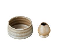 NonMiFyR Bol para Matcha Y Soporte para de Matcha, Bol Retro para Matcha para La del Té, Marrón Claro Blanco, Individual
