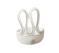 NonMiFyR Canasta de Almacenamiento Pequeña Organizador de Escritorio Tejida con Cuerda Portátil Decoración para Baño con Orejas de Conejo Función Suave, Blanco, Individual
