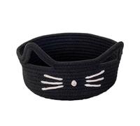 NonMiFyR Cesta de Cuerda de Algodón con Forma de Gato de Dibujos Animados, Cesta de Almacenamiento con Forma de, Adorno, Bonito Organizador de Juguetes, Negro