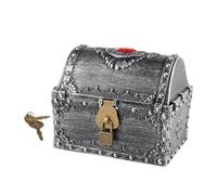 NonMiFyR del Tesoro Infantil Baúl Pirata Caja de Dinero Decorativa con Llave Diseño Antiguo Almacenamiento Creativo Material Adecuado para, Argenta Antigua