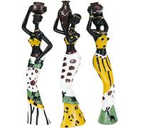 NonMiFyR Escultura Africana Figura de Tribu Africana Escultura de Mesa Decorativa Estatuilla de Dama Tribal Modelo Creativo de Cerámica Pintada a Mano Adecuada, Multicolor03, 6x4x19.5