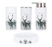 NonMiFyR Juego de 4 Piezas de Decoración para Baño: Botella de Loción, Vaso para Cepillo de Dientes, Ideal para Hoteles, Ciervo