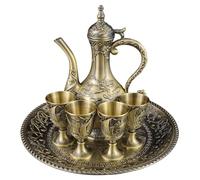 NonMiFyR Juego de Tetera Metálica Estilo Retro con Tazas, Juego de Té Turco de Lujo Estilo Vintage para Fiestas, Mesa de Comedor, Dormitorio, Sala de Estar, Re, Bronce, Individual