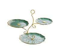 NonMiFyR Plato de Postre, Expositor de Magdalenas, Buffet, Bandeja de Servicio de 3 Niveles, Plato de Frutas Secas de 3 para Sala de Estar, Verde Y Dorado, tal como se describe