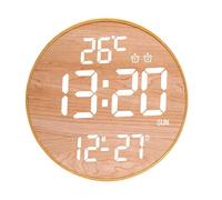 NonMiFyR Reloj de Pared Digital, Decoración para El Hogar, Reloj Despertador LED Resistente Al Desgaste con Ajuste de Brillo para Cocina Y Dormitorio, Superficie de Madera, luz Blanca