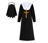 Nonnen Halloween Kostüm Für Frauen,Kreuz Anhänger Halskette Kopfschmuck Kleidung,Nonnen Outfit Kleiderset | Für Frauen Erwachsene Halloween Party Kirche Weihnachten Religiöses Fest Foto Requisite Cosp