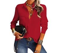 NONSAR Elegante Blusa Informal para Mujer con Cuello en V, Manga Larga y Botones, Estilo Casual y de Vestir, Corte Suelto, Color Liso