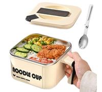 Noodle Bowls | 20 x 15 x 10 cm Stainless Steel Pot With Spoon Handle | Heat Resistant Large Noodle Bowl Microwave Pasta Cooker - For Cooking Soup Adults Teens Kitchen Dorm Apartment Office Lunch