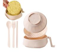 Noodle Dining Kit, Soup Meal Vessel, Asian Food Serving Set, Bowl Set Large Capacity Instant Noodles Container Pp Lid Chopsticks Spoon Fork for Cooking Kitchen Home Dorm Office Food Prep Feeding