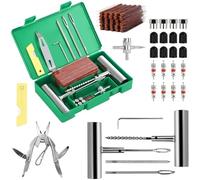 NOOGUI Kit Antipinchazos Coche | Repara Pinchazos Moto y Bicicleta | Reparación Neumático en 15 Minutos | Incluye 58 Pcs, 24 Mechas, 2 Herramientas en T, Válvulas y Cúter | Todo Tipo de Neumáticos