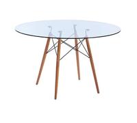 Noorsk Design Tower Mesa Redonda de Comedor o Cocina con Cristal Templado, Patas de Madera de Haya, Diámetro 120 cm