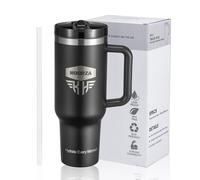 Noorza Vaso Térmico Premium 40 oz (1,18 L) con Asa - Acero Inoxidable Doble Pared Sin BPA - Mantiene Hielo 48h y Bebidas Frías 11h - Con Pajita Reutilizable y Tapa Hermética - Café, Té o Batidos-Negro