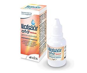 Nóos - Linfovir Oto Dolor - Gotas para los oídos - Coadyuvante en caso de inflamación, dolor y picazón del conducto auditivo externo - Botella de 7 g