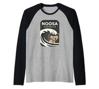 Noosa Australia Surf Onda Koala Naturaleza Silueta Camiseta Manga Raglan