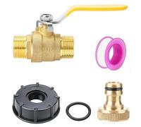 Noosverl 3/4" Válvula de Bola de Latón Hilo exterior DN20 Con Tapa IBC, Conector del Grifo Sistema Gardena Con Conector Enchufable y Mango de Palanca