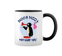 Noot Noot Penguin Mother pingu Blanca taza de café con RIM Negro y manija Mug