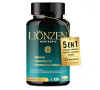 Nootrópico Focus, Memoria y Concentración | Cápsulas para Estudiar 5 en 1 | L-Teanina, Cafeína, Bacopa, Ginkgo Biloba, Melena de León, L-Tirosina, Ashwagandha | 120 Cápsulas | LIONZEN NOOTROPIC