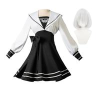 Noowye 2B Cosplay Disfraz Anime 2Byorha/ 2Bautomata Vestido de mujer Negro Blanco JK Uniforme con peluca Disfraz Halloween Disfraz Gótico Vestido Lolita Dress