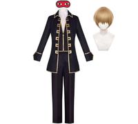 Noowye Anime Hijikata Toushirou/ShinsenGumi Cosplay Disfraz de hombre Traje Uniforme Negro Oro Pantalones Traje Traje Halloween Navidad Disfraz Fiesta Dress Up con Wig