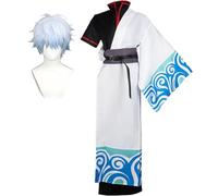 Noowye Anime Sakata Gintoki Cosplay Disfraz Kimono Japonés Tradicional Túnica Ropa Completo Conjunto Adulto Halloween Navidad Uniforme con Peluca